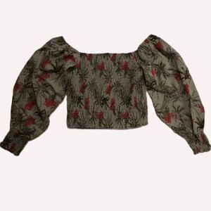 Bishop + Young coquette smocked crop puff long sleeve blouse